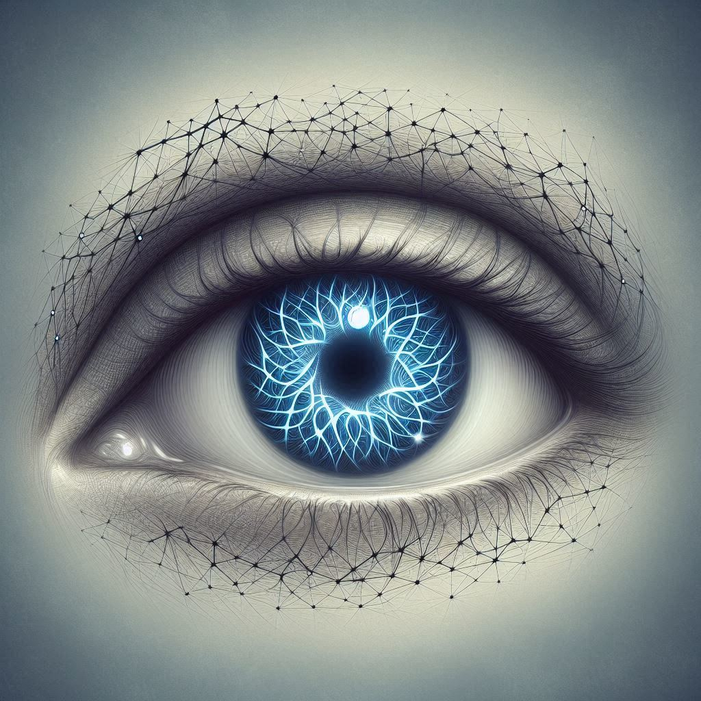 A drawing of an eye with a neural network